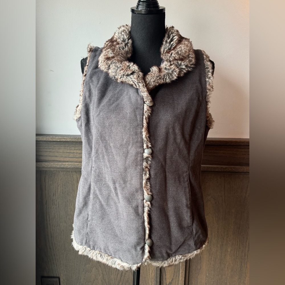 J. Jill Gray and Brown Faux Fur Vest